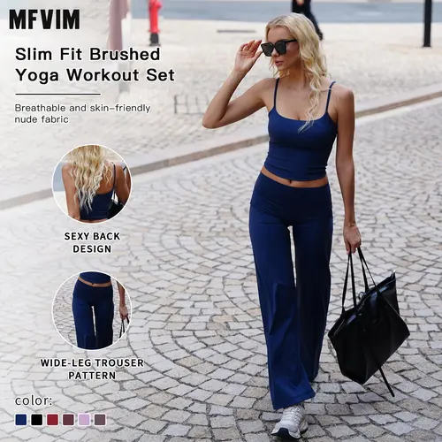 MFVIM Women's 2 Piece Sporty Gym Workout Set Slim Fit Brushed Yoga Tank Top & Wide Leg Shorts, Comfortable Matching Outfit for Spring & Fall Daily Wear, 2 Piece Sets for Women, Gym Workout Women,summerwins,travel essentials,camping essentials,sohochic