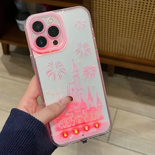 LED Fantasy Castle Fireworks Acrylic Fashion Cute Cellphone Case, Stylish Protective Cover for iPhone 11/12/13/14/15/16/17 Pro/Pro Max/Plus, Daily-Use Handheld Device Accessories