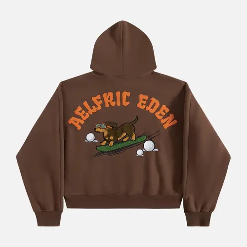 Aelfric Eden Men's Fashion Unisex Dachshund Graphic Oversized Hoodie - Long-Sleeve Cotton-Polyester Pullover, Relaxed Fit Casual Wear, Critter-Themed Brown Top,back to school,back to school shopping, Fashion Apparel, Alternative Style,sohochic