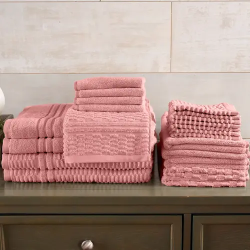 Home Reflections 100% Cotton Solid & Texture 18pc Towel Set