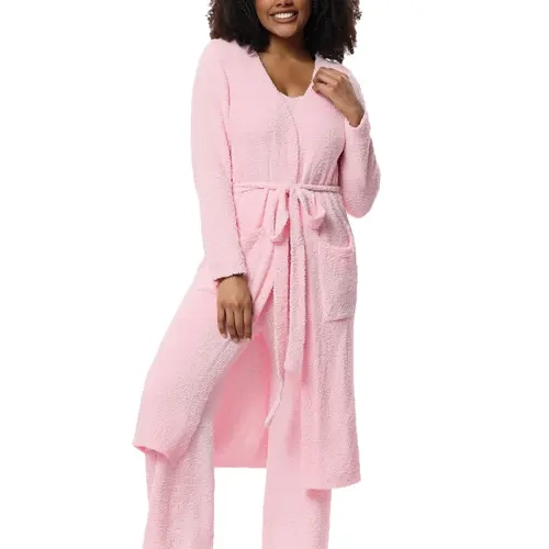【COZY Soft Plush Feel】Women's Plus Size Sleepwear Set, High-Quality Robe & Long Pants Three-Piece, Ultra Soft Half Velvet, Casual Home Wear, Loungewear Pajamas