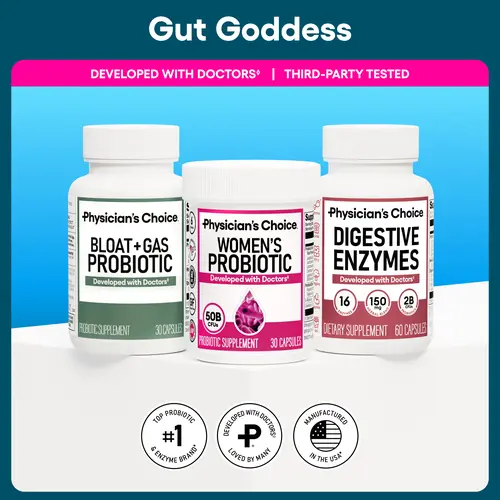 Physician's Choice Gut Goddess Bundle: Targeted Gut Health Support for Women with Women’s Probiotic + Digestive Enzymes + Bloat & Gas Probiotic