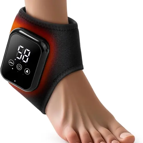 Cordless Battery-Powered Heated Ankle Massager Wrap for Adults - Synthetic Heat + Massage Brace for Pain Relief and Circulation