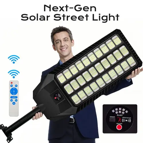 Next-Gen Solar Street Light Outdoor 480PCS 5054 SMD LED Super Bright Lamp with 3 Modes Motion Sensor Remote Control Solar Powered Wall Pole Mounted Security Light ABS Housing IP65 Waterproof for Yard Garden Garage Street
