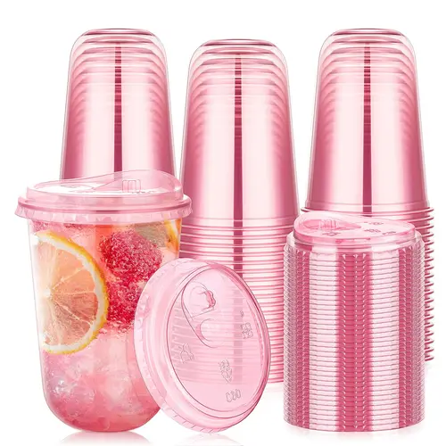 Summer Sale Kesaplan TO GO CUPS 50 Pack 400ml ＆300ml Disposable Iced Coffee Cups with Strawless Lids Clear Plastic Sip Lids for Party Wedding Catering Events To Go Cups for Cold Drinks Smoothie Milkshake Lemonade Bubble