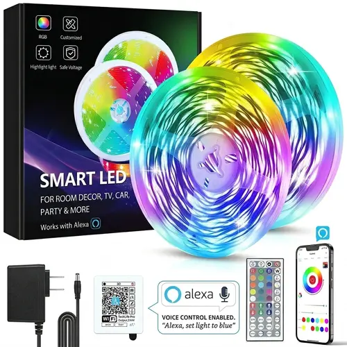 Smart WiFi LED Strip Lights (100FT/50FT), Multicolor LED Lighting Works with Alexa & Google Assistant, RGB Music Sync Color-Changing Lights for Bedroom Decor, Festive Party Supplies,sohochic