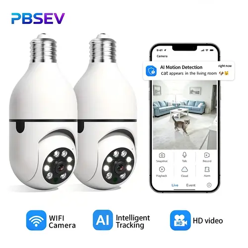PBSEV E27 Smart Light Bulb Security Camera, 3MP 1080p 360 PTZ Wi-Fi Camera, Home Security Device with Color Night Vision, Motion Sensor, 2-Way Audio, App Control, Micro SD Compatibility, Siren Alarm, Easy Installation, Security Cameras For Home, Smart Hom