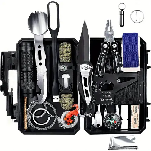 60-in-1 Emergency Gear Kit - Survival Tools, Outdoor Survival Supplies, EDC Items & Gadgets Including Bracelet, Whistle, Flashlight, Pliers, Pen, Wire Saw for Camping, Hiking,sohochic