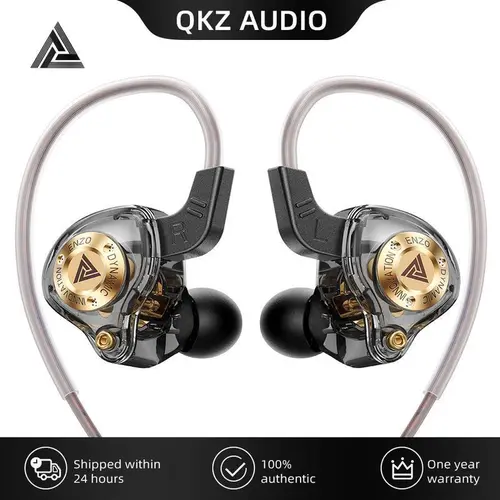 Qkz ENZO 2025 HiFi Wired Earbuds - Gaming Earbuds with 8D Stereo Depth, Noise Cancellation, Built-In Mic, Bass Boost, Cable Connectivity for Gaming, Gym Use