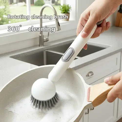 YY 6-in-1 Rotating Scrub Dish Brush with Detergent Dispenser – Adjustable Angle Design, Suitable for Cleaning Pots, Pans, Dishes & Utensils, Comes with Wall Mount for Kitchen Sink, Stove & More