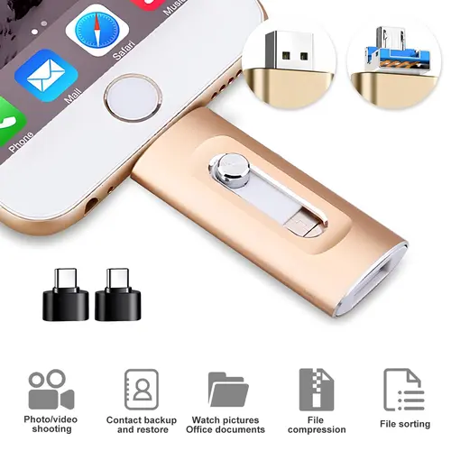 3-in-1 Photo Stick for iPhone & Android! Never Lose Memories! High-Speed USB 3.0 Flash Drive with Type-C Adapter, Backup Photos/Videos in Seconds. Portable Memory for Phone/PC. 64GB 128GB 256GB. #MothersDayGift #GiftsForHer Usb Storage tiktokshopbacktosch