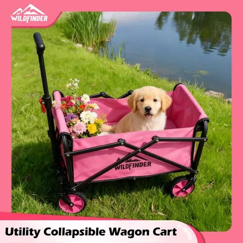 【New Arrival】Heavy-Duty Collapsible Folding Wagon Trolley (330 lbs Capacity) - Lightweight Cart with Flexible Handle, Foldable Frame Packs Away Neatly, Heavy-Duty for Daily Hauling, Ideal for Garden Work, Camping