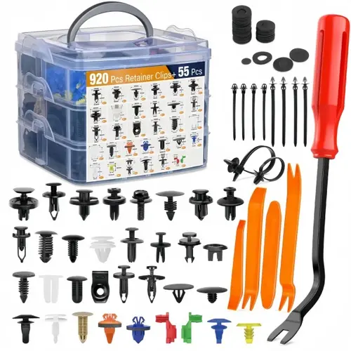 975Pcs Universal Auto Retainer Clip Kit - 26 Sizes, 100 Pcs, 10mm, 1.5 Hole Sizes, Removal Plier, Door Trim, Panel Removal Car Body Repair Tools, Fits 99% of Vehicles, Mechanic Gift Tool Bit Kit