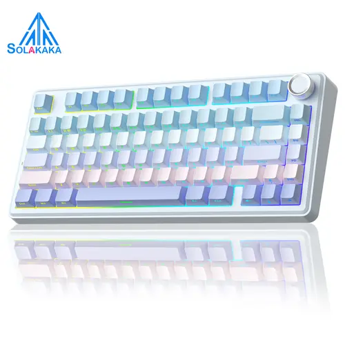 SOLAKAKA A75 Wireless 75% Mechanical Gaming Keyboard, Creamy Keyboard,Tri-Mode Bluetooth/2.4G/USB-C, Hot-Swappable Gasket Keyboard, PBT Keycaps, RGB Backlit, Multi-Function Knob, Compatible with PC/Mac