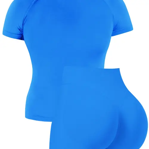 Women's Outdoor Breathable Stretch Yoga Set, Athletic Sportswear, Activewear Yoga Fitness, Gym Workout Sportswear, Quick-Dry Fitness Top & Running Shirt, High-Stretch Moisture-Wicking Seamless Short-Sleeved Sports Set, Outdoor Sports Clothing
