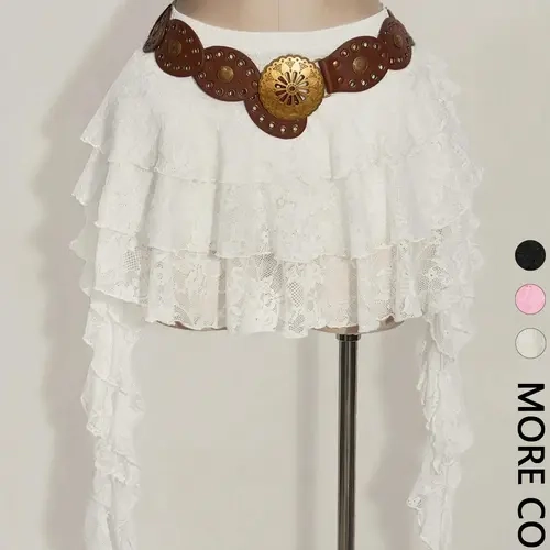 Women's Fitted Lace Ruffle Mini Skirt with Safety Shorts, Casual Vacation Wear, Beach Holiday Skirt, Chic, Perfect for Summer, Music Festivals, Back-to-School Season