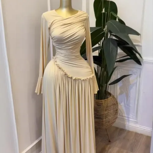 PULKRITU Elegant Chic Feminine Women's Long Sleeve O-Neck Big Swing Maxi Dress Woven, Dress Up Gown, Fall & Winter Wear, Sweet Holiday Birthday Party Evening Formal Sexy Dress, Casual Style, Elegance