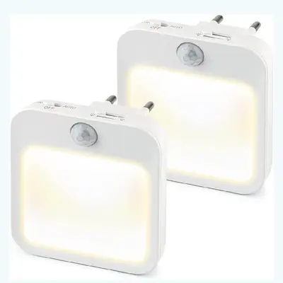 Plug-in Smart Motion Sensor LED Night Light - 0.6W, Dimmable Warm White Ambient Lighting, Auto-On/Off, Adjustable Brightness, Energy-Efficient, US/EU Compatible for Bedroom, Hallway