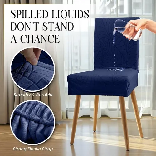 DECOLURE Waterproof Polyester-10% Spandex Chair Seat Slipcovers (Set of 4-6) - Stretch Jacquard Parson Seat Covers, Triple Layer Spill Protection, Anti-Slip, Wrinkle Resistant, Elastic Universal Fit for Kitchen/Dining Chairs, Removable Wash-Safe Fabric