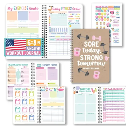 Hadley Designs Women's Workout Journal - Undated Log, Exercise Planner, Weight Loss Tracker, Health & Fitness Organiser for Women Users (2026 Edition), Paper Pages