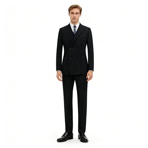 Trendy Men's Slim Fit Double-Breasted Striped Suit Set | High-Quality 2-Piece Blazer & Trousers for Wedding, Prom & Business Events,sohochic