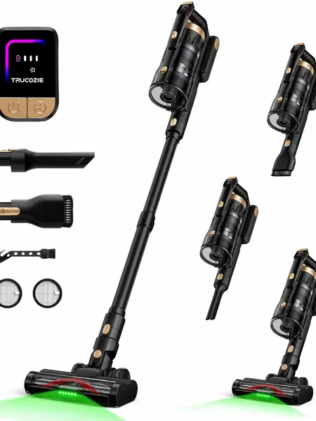 【2026 New Arrivals】Trucozie T553 Cordless Vacuum Cleaner for Home, Upgraded 60Kpa Powerful Suction Pet Hair Vacuum with 70min Runtime, Green LED Light for Hardwood Floors & Carpet, Self-Standing Rechargeable Stick Vacuum,back to school,back to school haul