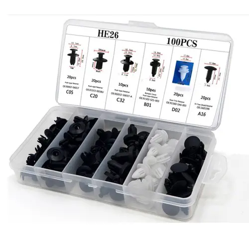 【DealsForYouDays】HE26 Universal Automotive Expansion Screw Clip Set with Nails - 100-Piece, 6 Types (C05,C20,C32,B01,D02,A16), Clip-On Cars Vehicle Accessories, Works on Mudguards & Fenders, Ideal for Leaf Plates