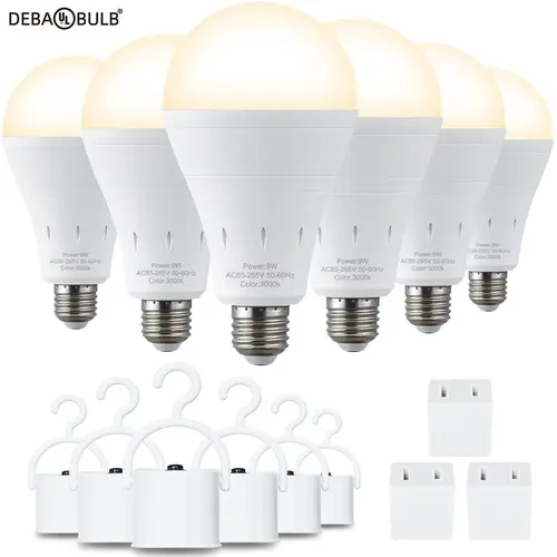 DEBAOBULB Warrenty Brand Cool White 9W 1200mAh Rechargeable LED Light Bulb with Hook for Home Power Failure & Outdoor Use 6000K Energy Efficient Emergency Lighting Outdoorfun