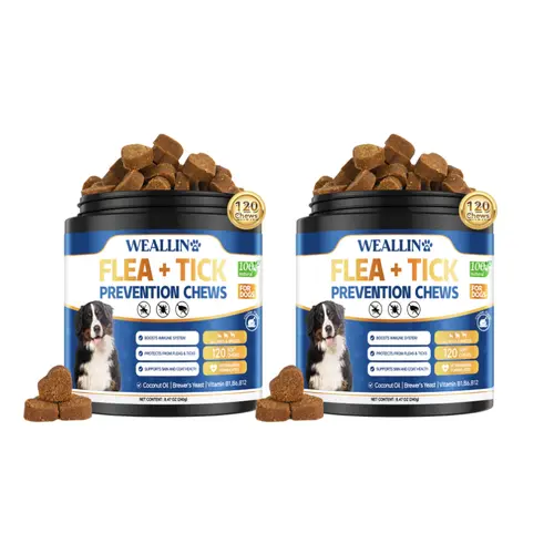 WEALLIN Flea & Tick Support Chews for Dogs, Formula with Coconut Oil & Flaxseed, 120 Soft Chews, Daily Wellness Support, Vet-Formulated, for All Breeds & Size