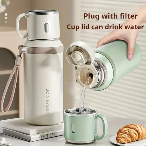 600ml Portable Stainless Steel Vacuum Flask - Silicone Cover Metal Drinkware, Heat & Cold Insulation for Tea, Coffee & Beverages, Suitable for Small Groups & Outdoor Use,sohochic