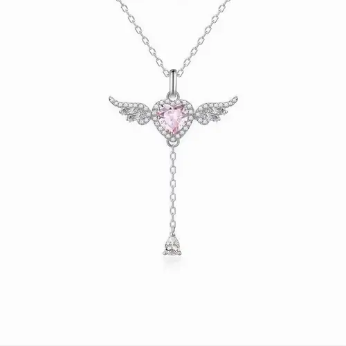 Angel Necklace for Women, Heart Pendant Necklace with Movable Wings,  Fashion Versatile Elegant Jewelry, Party Daily Birthday Gift