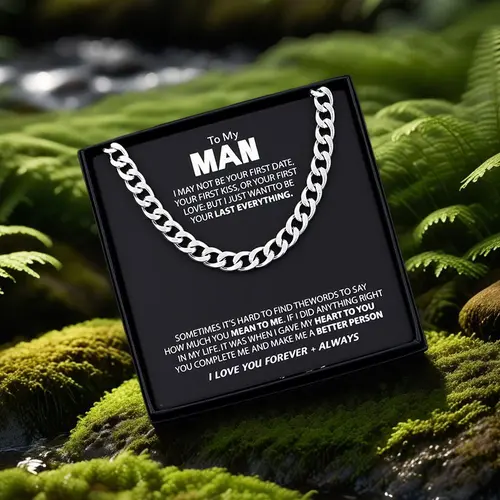 1Pcs Stainless Steel Cuban Link Chain Necklace - "To My Man" Sentimental Boyfriend Gifts, Strong Steel Chain Men's Accessories with Luxury Gift Box & Card,sohochic