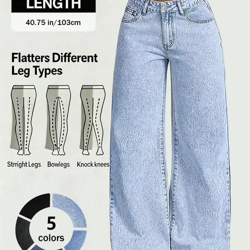 Elegant Chic High-Waisted Slimming Wide Leg Jeans Pants, Casual Fashion Pants, Loose Fit Denim Long Trousers for Women, Classic Solid Pants, Casual Bottom, Fall & Winter Fashion