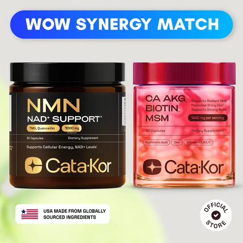 Longevity & Beauty Bundle - Cata-Kor Longevity NMN & Beauty Mix (CA AKG, Hyaluronic Acid & Biotin) Supplement Optimum
