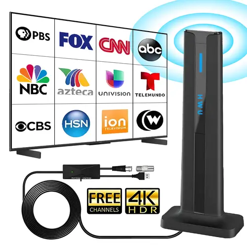 HWU Indoor-Outdoor TV Antenna with Long-Range HD Signal Amplifier, Newly Upgraded for Stable Reception, 1080p Resolution, HDMI Output, Great for RV Trips and Home Viewing, Outdoor Use