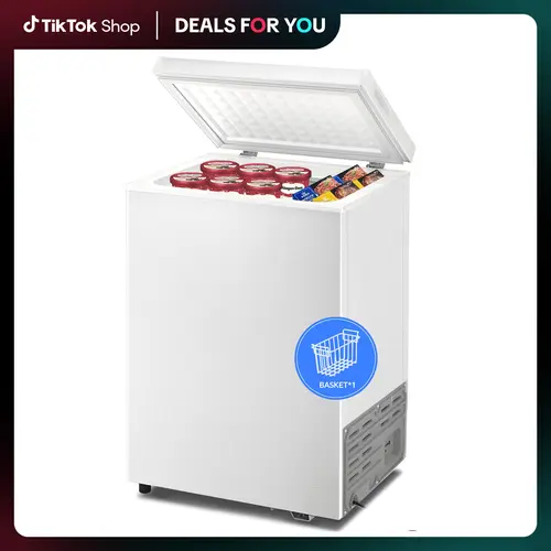 Kismile 2.8 Cu.ft Compact Top-Open Door Deep Freezer Chest - New, Garage-Friendly with Embedded in Corners Design, Sealed Lid, 2 Removable Baskets, Adjustable Temperature, Energy-Saving, White, 20.57x17.52x31.89 inches