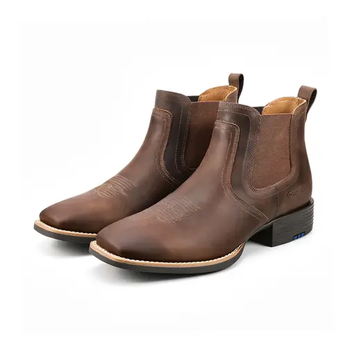 【Genuine Leather】Palitutu Men's Cowboy Chelsea Boots,Embroidered Square Toe Pull-On Ankle Boots,Casual/Dress Hybrid,Easy Wear,Versatile Pairing,Breathability Comfort,High Quality,#Summervibes