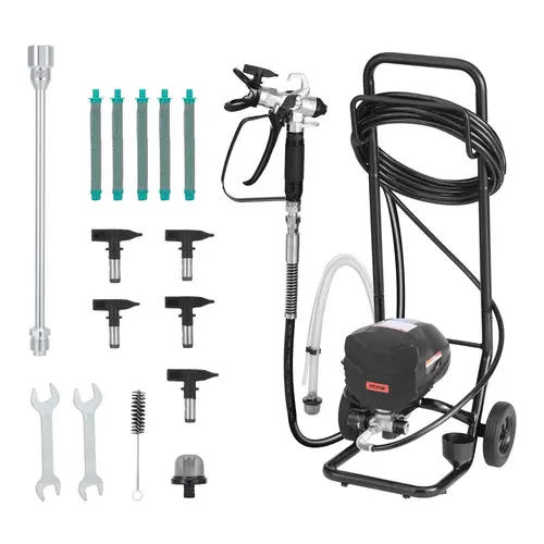 【toolupgrade】VEVOR 3000 PSI High-Pressure Stand Airless Spray Gun Kit, Electric Fast Coating Tool with Cart, Cleaning Brush, Hose, Extension Rod, Nozzles & Paint Sprayer Accessories - Handles Walls, Fences, Decks for Smooth Even Coat Home Improvement