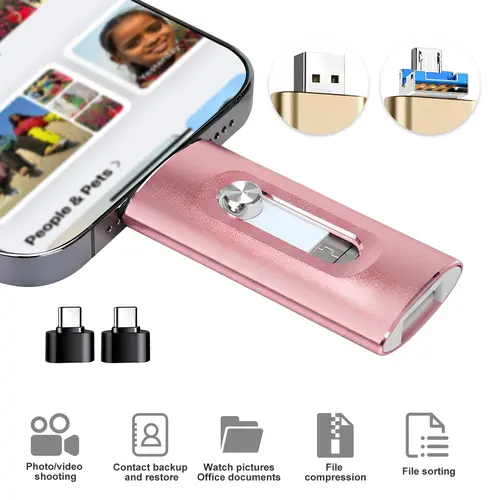 MFi Certified 3 in 1 Flash Drive,High Speed USB 3.0 Memory Storage,OTG Flash Pen Drive with Free Type-C Adapter for iPhones/Android/PC and More Devices,Photo Stick USB Memory Stick Storage for Photos and Videos Backup