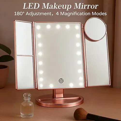 Hoodink Makeup Mirror Vanity Mirror with Lights, Bathroom Adjustable Brightness Mirrors 1X/2X/3X/10X Magnification and Touch Screen Trifold Makeup Mirror Two Power Supply Modes Women Gift,sunscreen,sohochic