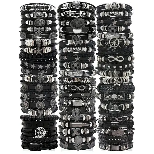 Punk Look PU Synthetic Leather Bracelets for Men - 10/20/30 Pcs Gothic Mix Pack, Unique Gifts for Man, Funky Accessories for Holiday Wear, Funky Unique Accessories, Pu Leather,sohochic