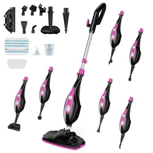 Sweetcrispy 10-in-1 1550W Corded Multi Surface Steamer Cleaner - Plastic Non-Black Machine, 16FT Cord, Detachable Handheld Attachment, 2 Washable Pads, Portable, Lightweight Eases Long Cleaning, 99.9% Stain Lift for Hardwood, Tile, Handheld Steam Cleaning