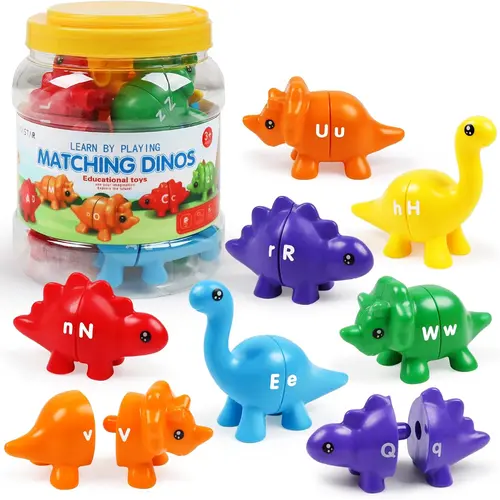 Kids Toys Dinosaur Alphabet Puzzle Maths Toys - Double-Sided ABC Matching, Counting, Sensory Sorting, Interactive Shape Maths Educational Sets for Toddlers Aged 3+