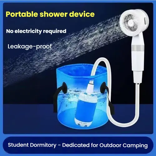 Outdoor Camping Shower, Portable Head Shower for RV Trip & Glamping, USB Rechargeable Battery Pump, Waterproof Gear, Adjustable Head, Power Spray, Leakage-Proof Personal Care Accessory with Batteries, Portable Head Showers