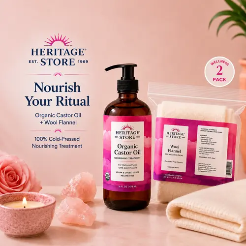 HERITAGE STORE Organic Castor Oil - Wool Flannel Daily Body Care Treatment Kit - Moisturizing Traditional Wellness Skincare Bundle, Moisturize