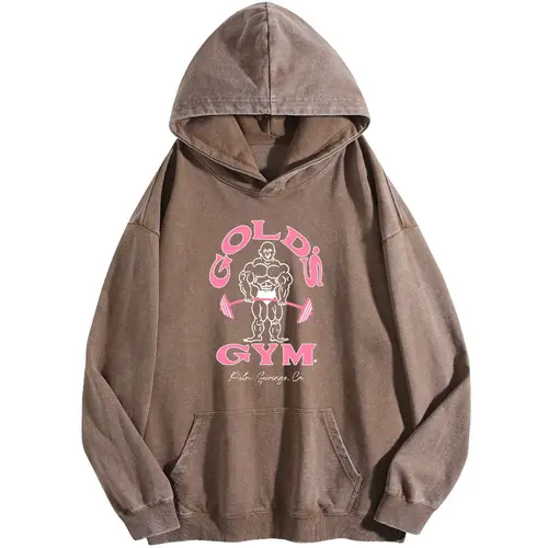 Holafish Women's GYM Print Acid Wash Hoodie Vintage 2025 Sweatshirt Oversized Loose Fit Winter Warm Streetwear Casual Tunic Graphic Crewneck Everyday Ribbed Style Joggers
