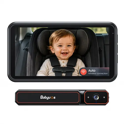Babyvue BV6 Wireless Baby Car Camera Easy to Install, No Wiring Car Baby Monitor with HD1080P IR Night Vision, 5.2" Screen Car Seat Camera 3X Zoom for Kids   toolupgrade