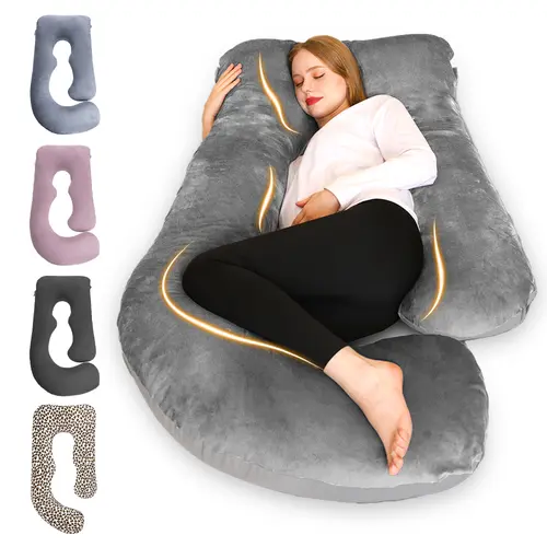 CHILLING HOME J-Shaped High Density Maternity Pillow - Pregnant Women's Sleep Aid, Cooling Curve Support, Bump-Friendly for Back/Leg/Hip, Leopard Print Zipper Cover, Maternity Supplies Mom Gift#sohochic