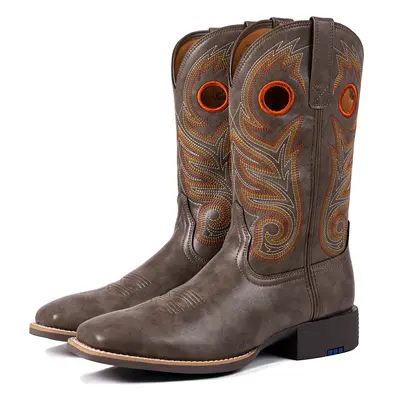 Palitutu Cowboy Boots for Men -Square Toe Botas with Classic Embroidered,Comfortable and Fashion Soft PU Leather,Fashion Closed Walking Shoes Decor Footwear