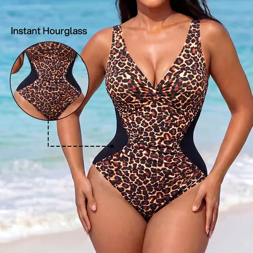 [Size Up for Best Fit] Lilylove Women's Front Twist Ruched Tummy Control Hourglass Illusion Extra Snatching Ultra-Light Fabric Shaping 1-Piece Swimsuits for Women - Plus Size Friendly, Waist Contour, Full Coverage Beach Wear for Poolside,sohochic